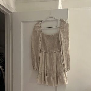 Wilfred Beige Long Sleeve Smocked Dress